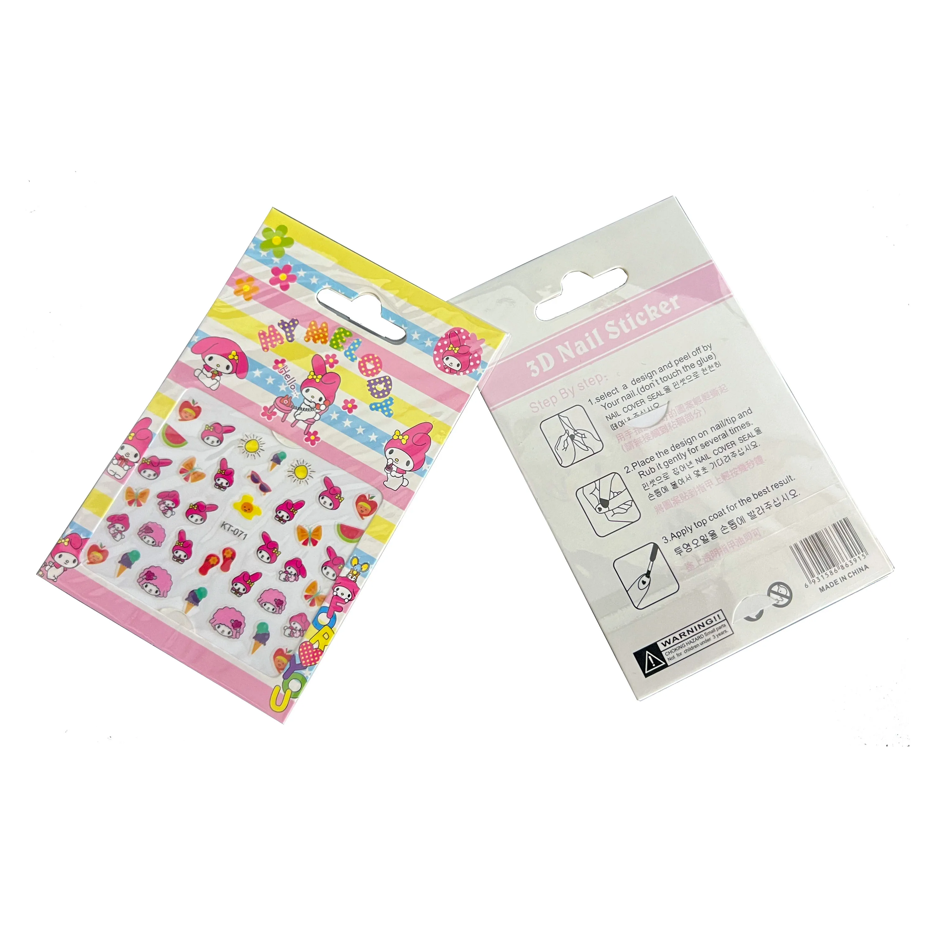 Custom colorful 2D/3D cartoon nail art stickers nail for kids