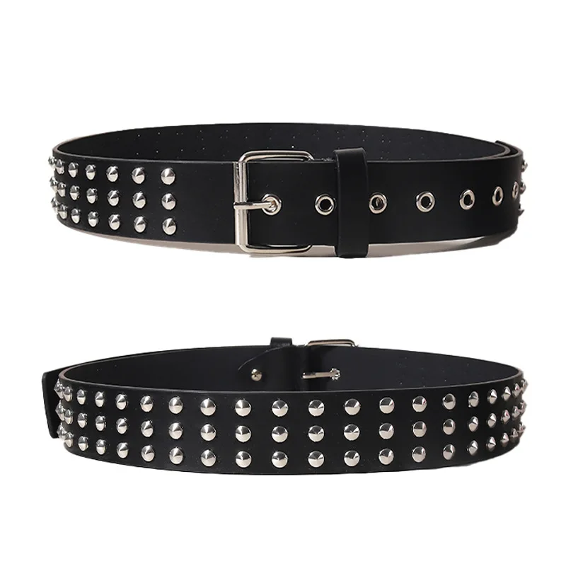 Wholesale Black Studded Belts Spicy Girl Punk Unisex Male Female Five-pointed Bullet Studded Buckle Jeans Belt