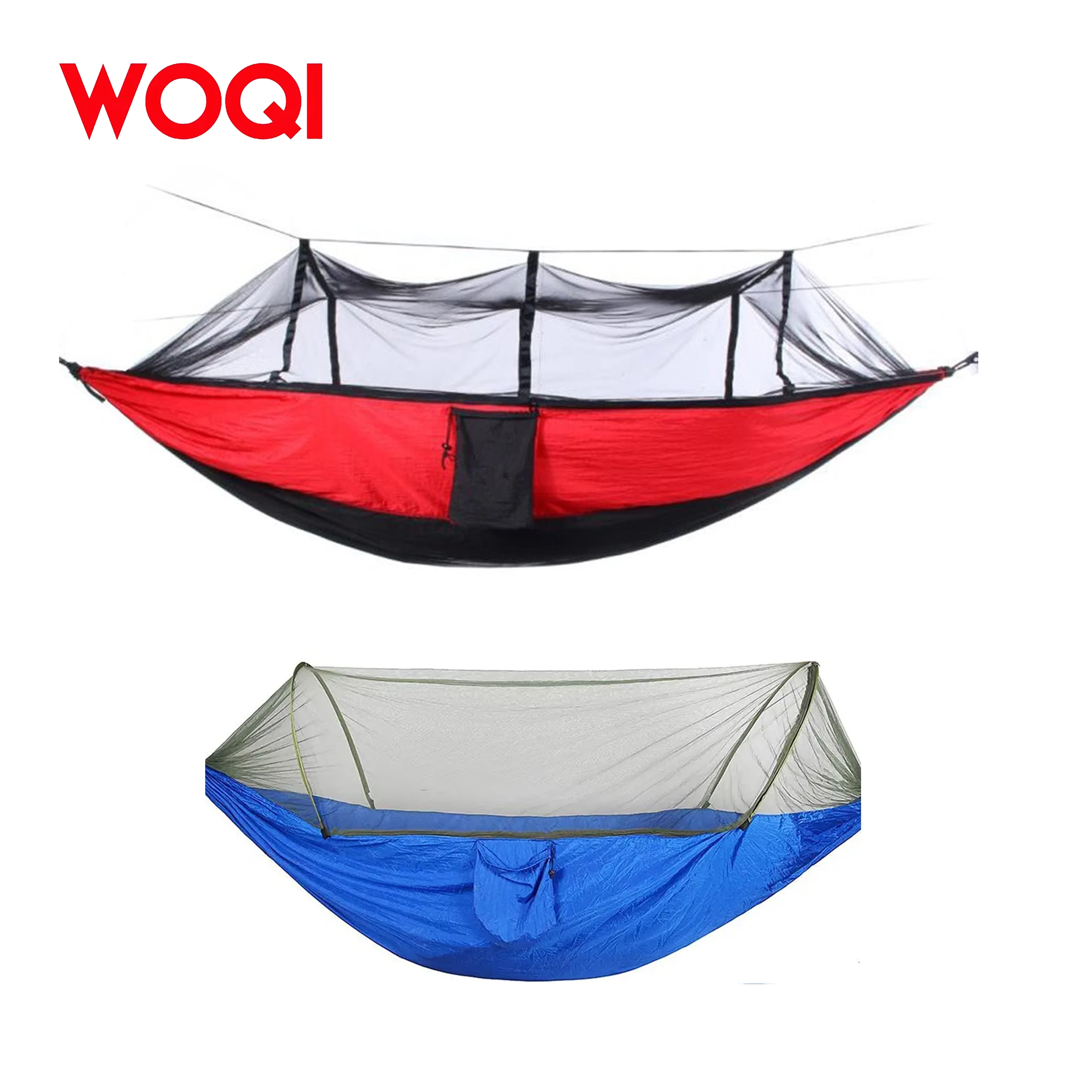 WOQI Lightweight Nylon Portable Jungle Outdoor Camping Single Double Sleeping Hammock with Mosquito Net