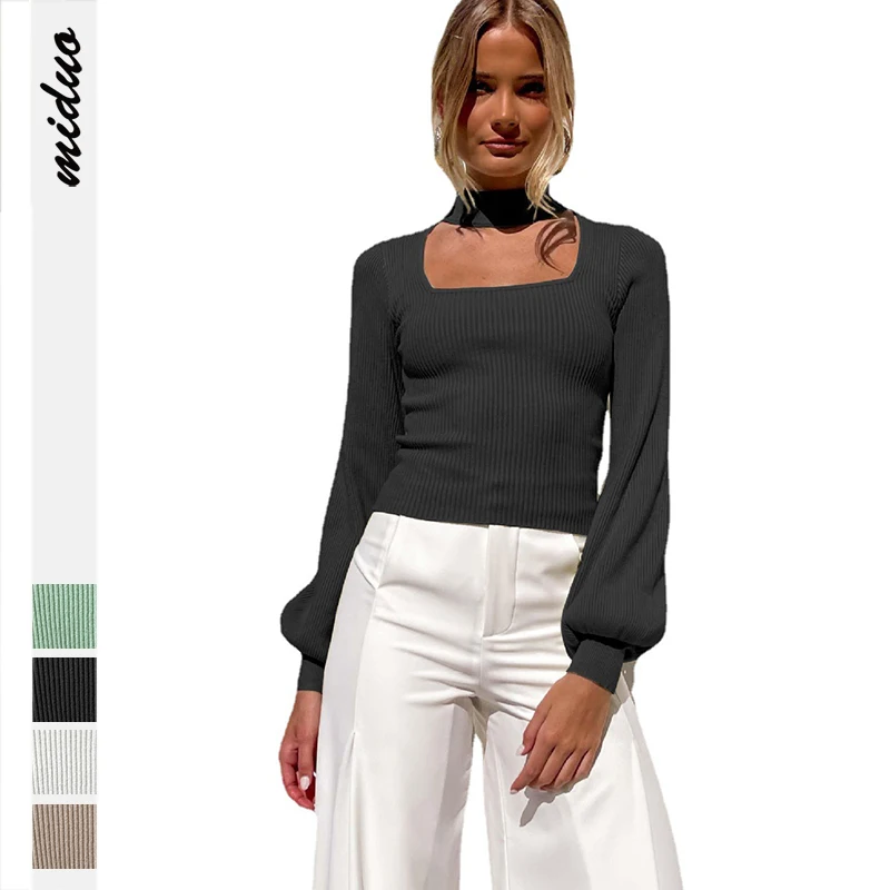 Lie Fallow Clothing Lady Sexy Hollow Out Hole Elegant Long Sleeve Shirts Knitted Blouse Casual Womens Clothing Top Quality