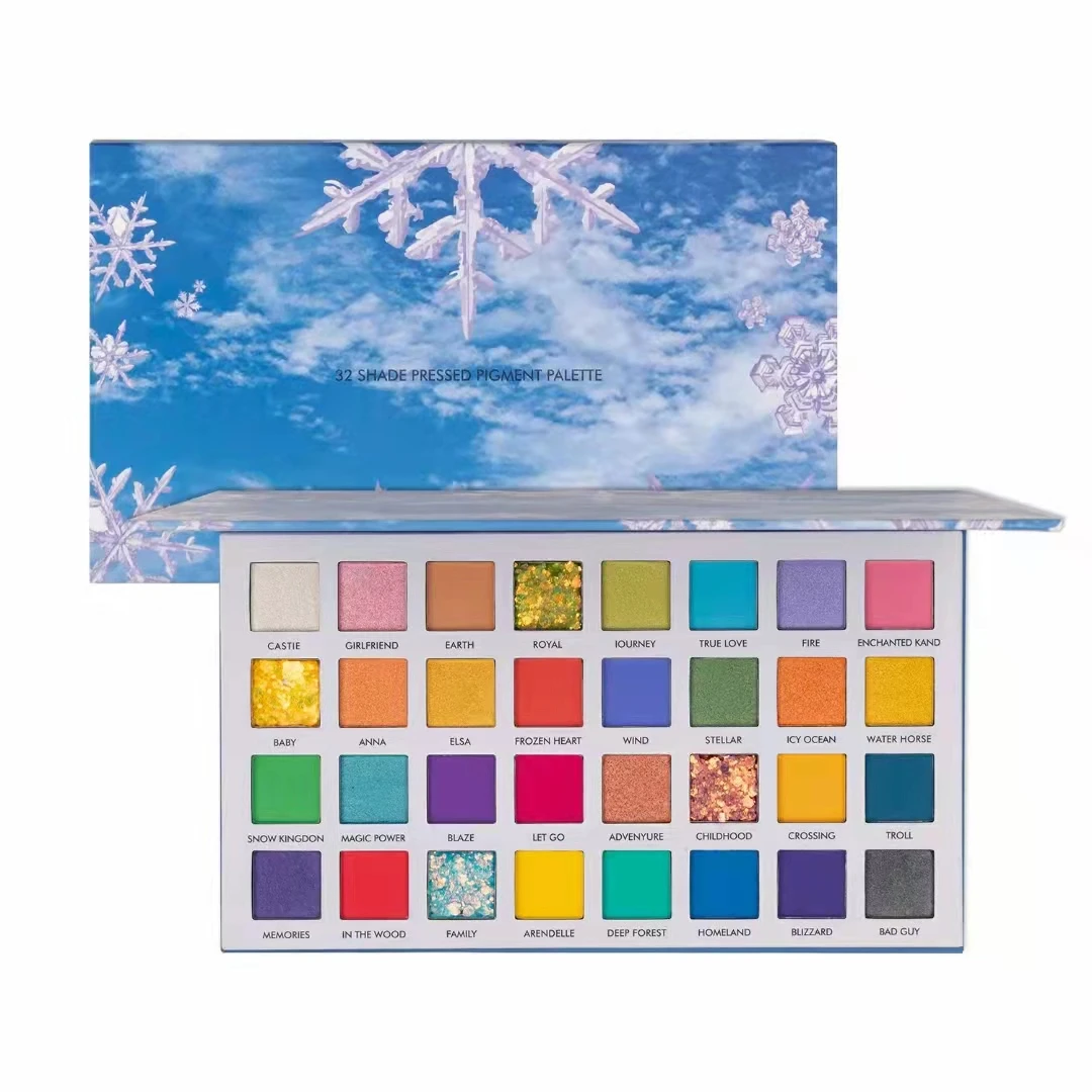 32 Colors Cosmetic Custom Logo Eyeshadow Palette Makeup Set Glitter Eye shadow snowflake High Pigment Eyeshadow for make up