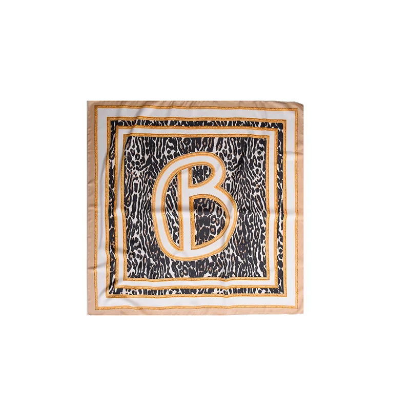 Print Satin Square Head Hijab Silk Feeling Scarfs for Ladies Soft Leopard Shawls 90*90cm  Female Chic Muffler