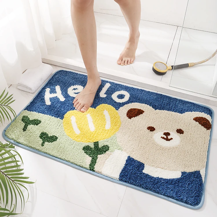 DAJIANG cute bear flower bath mat High-fleece absorbent non-slip TPR bottom floor mat