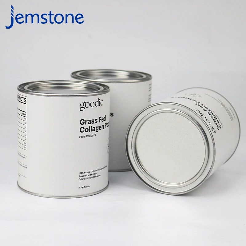 Food Grade Paper Composite Cans Packaging Paper Tube For Collagen Peptides With Metal Lid
