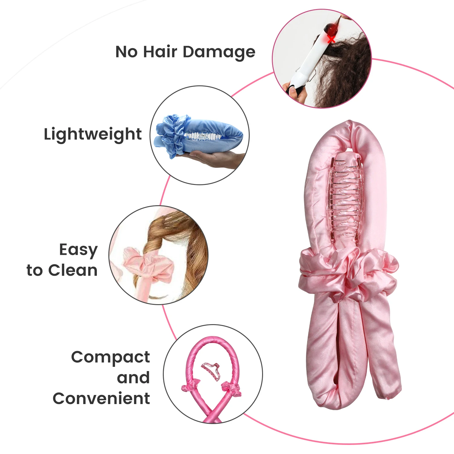 Hot Selling 100% Mulberry Silk Curling Rods Magic Curls Hair Foam Sponge Roller Heatless Hair Curler With Scrunchies Set