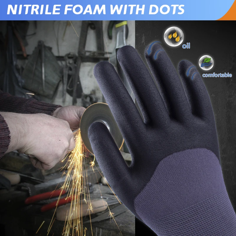 Factory 15G Nylon Spandex Gloves Nitrile Foam Coated Gloves Work Safety Gloves For Men General Work