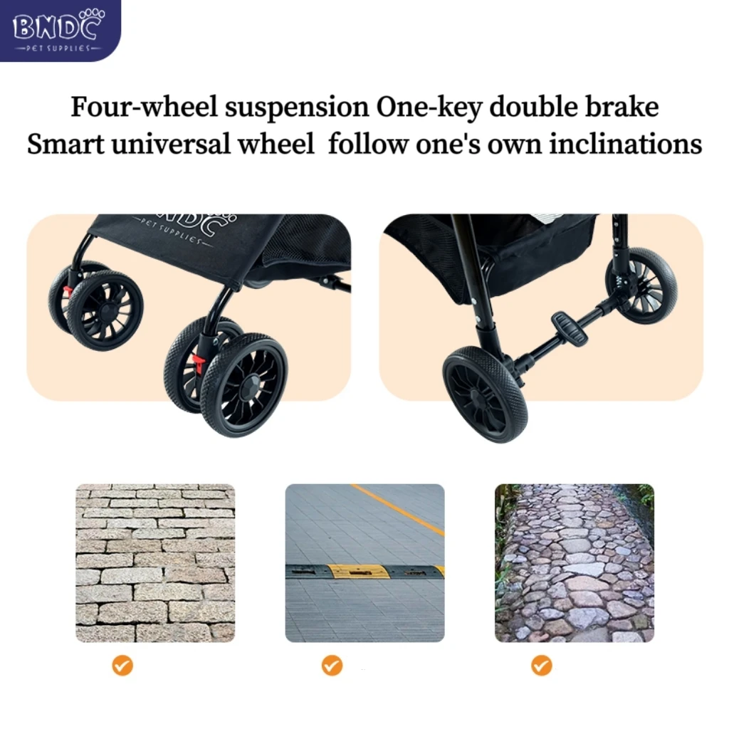 Can be folded by  only one hand 4 wheels fold luxury pet dog stroller for outdoor travel  with your pets