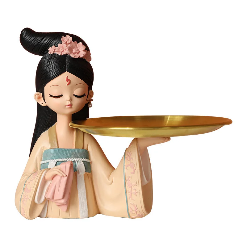 Cute Traditional Tray Girl Resin Home Desktop Decoration Creative Entrance Key Storage Resin Decoration Ornament