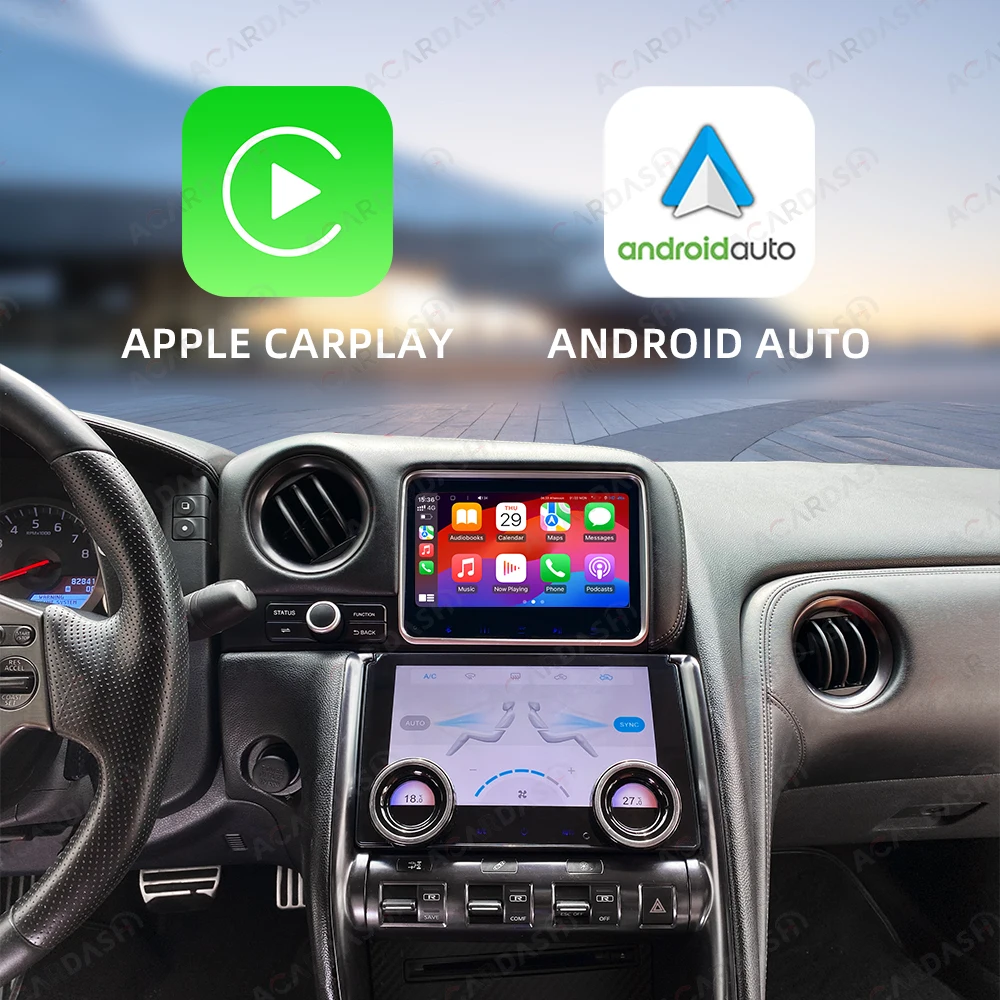 ACARDASH Android 13 Auto Radio and Air Conditioner Panel for NISSAN GTR 2009 - 2015 with Built-in wireless Carplay 4G Sim Card