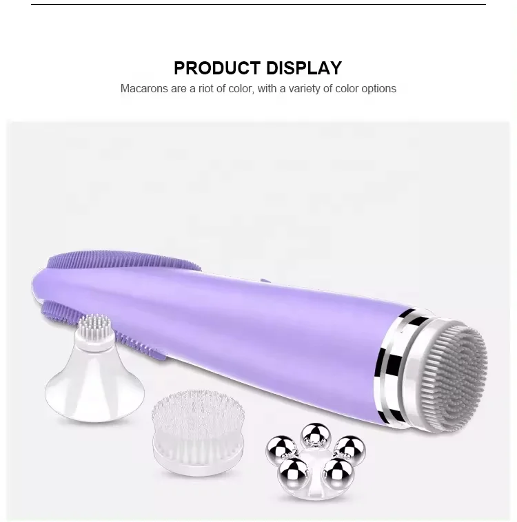 Multi-Function 4 In 1 Double Sided Soft Silicone Face Cleansing Brush Heating Electric Face Brush Vibrating Face Cleaning Brush