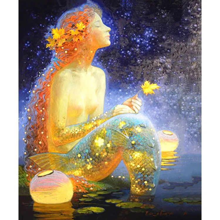 
Diy painting by numbers kits design painting diamond show Mermaid and lamp diamond painting 