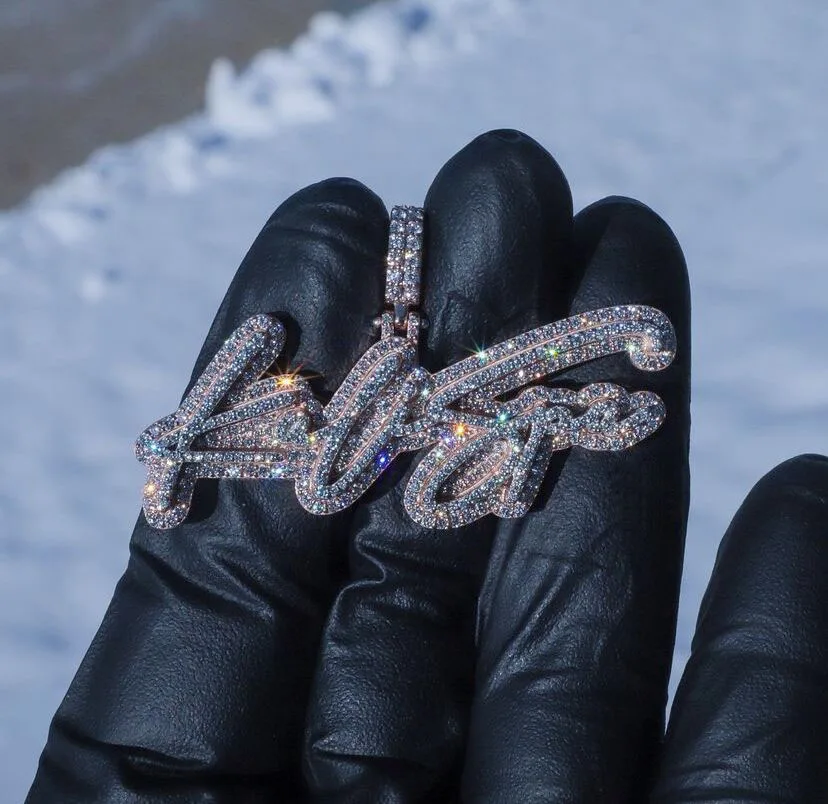 Hip Hop Custom Cursive Letter 3D Baguette Money Bag Bail Rose Gold Iced Out Moissanite Logo Pendants