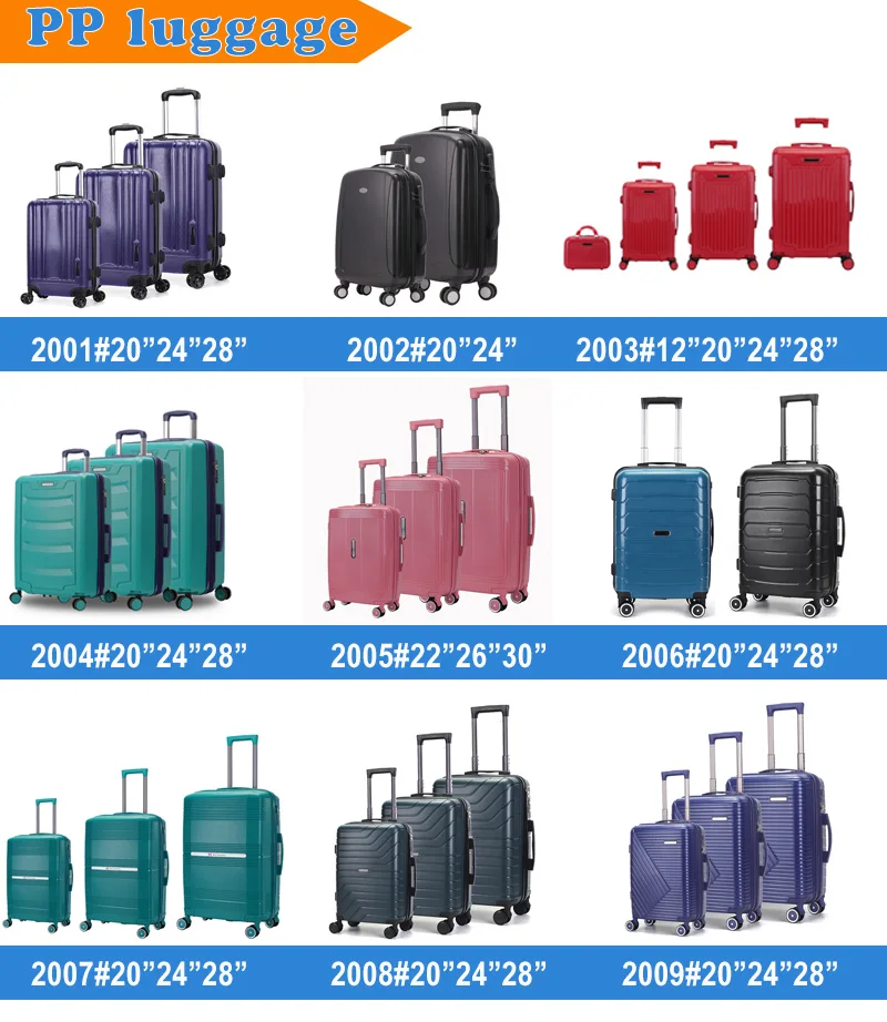 OEM Business Carry-On 20 24 28 Inch 3pcs Set PP Travel Suitcase Koffer 360 Degree Universal Wheels Hard Shell Trolley Luggage