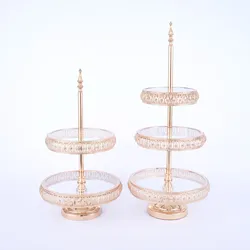 3 Tier Hotel European Metal High-foot Cake Stand Creative Breakfast Dessert Rack Glass Cake Holder Silver Gold Cake Stand