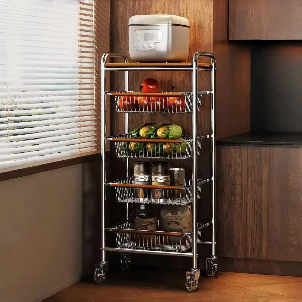 Ancient style trolley kitchen shelf Floor type household multi-functional storage shelf against the wall snack storage rack