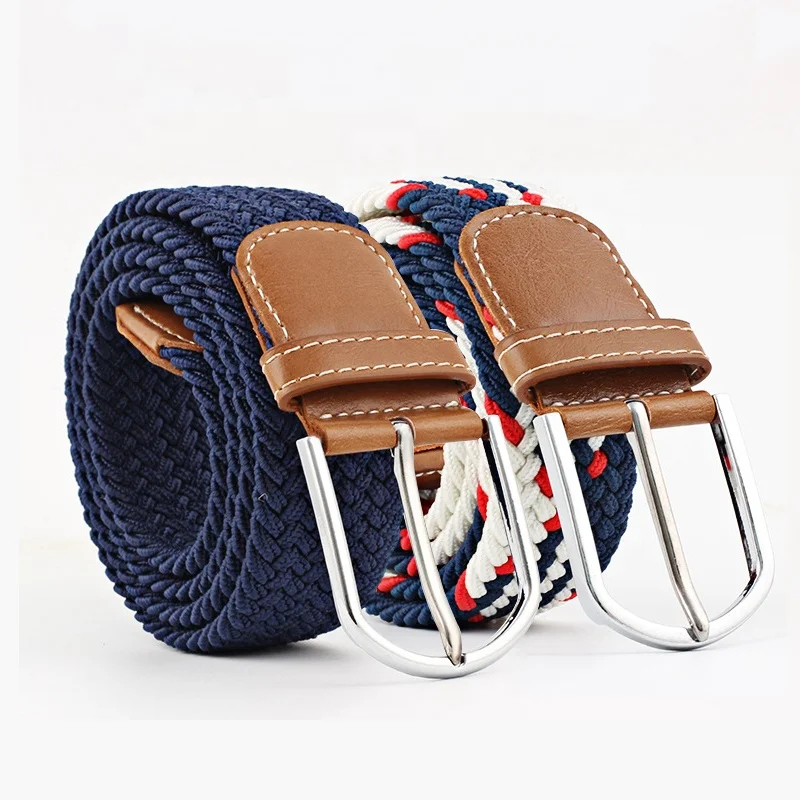 Wholesale Unisex Men Lady Casual Women Jeans Multi-color Knitted Fabric Woven Braided Elastic Stretch Belt