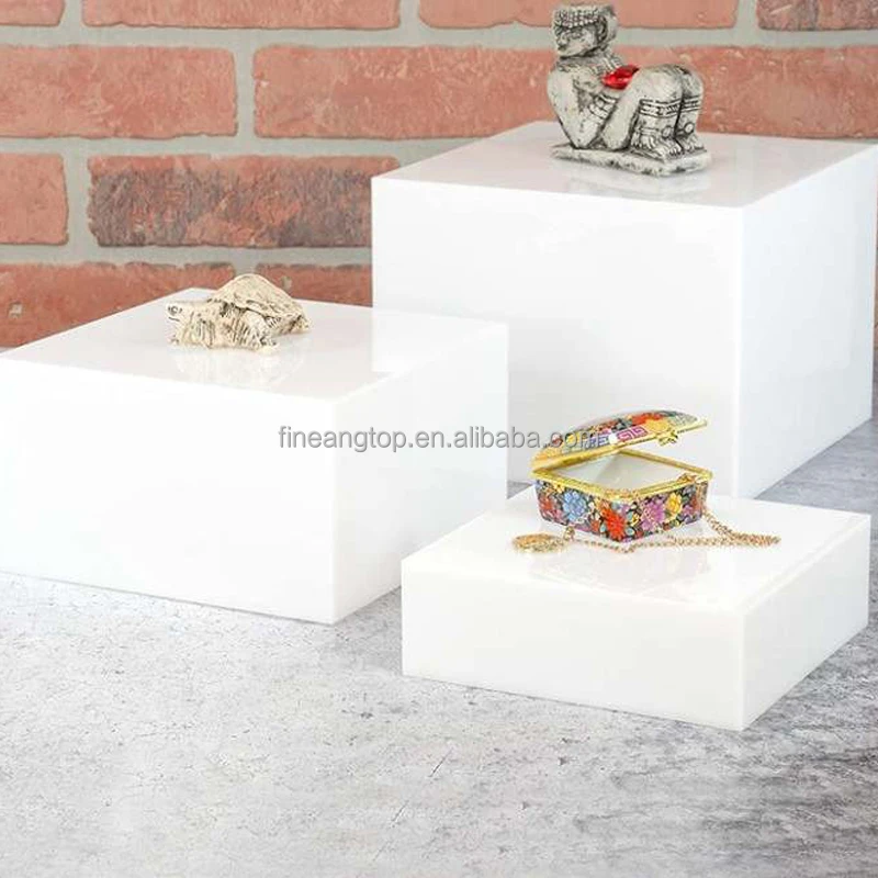 Set of 3 Clear White Black Color Acrylic Cube Display Nesting Risers With Hollow Bottoms