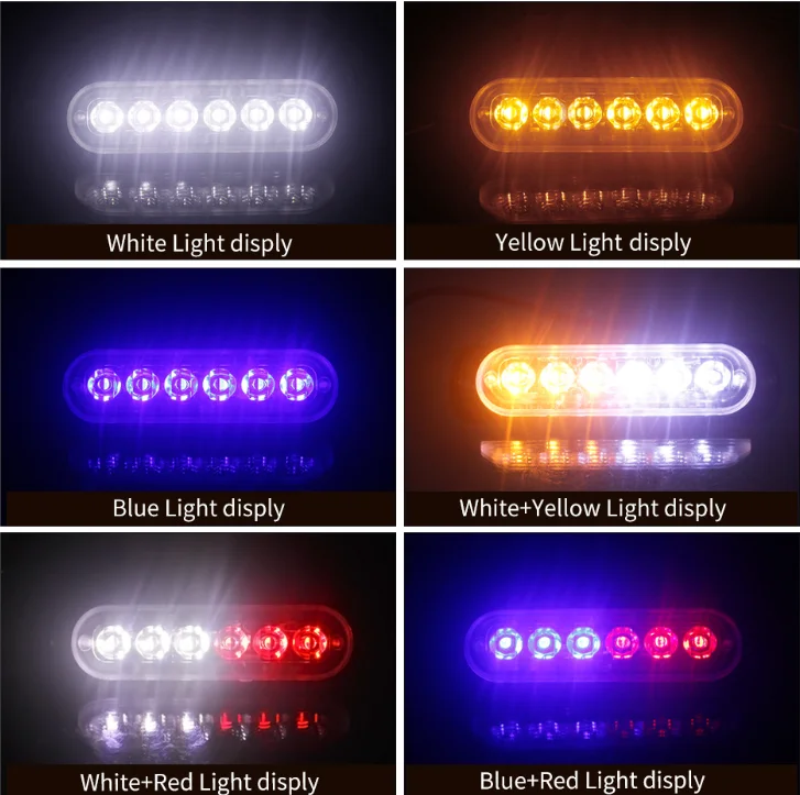 12v 6 LED Emergency Light Amber Red Blue 3 watt Truck Strobe LED Warning strobe Light