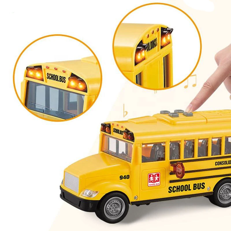 New Electric 1:20 Plastic Open Door light sound music friction toy car toy Fire police car yellow school bus for kids baby gifts