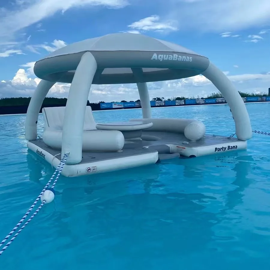 Hot Sale Water Entertainment Equipment Inflatable Water Leisure Platform Dock Inflatable Floating Island With Tent