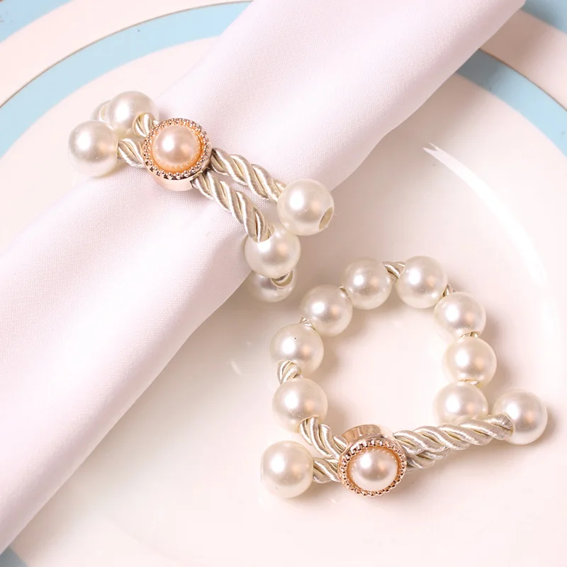 Anillos Para Servilletas Decoracion New DIY Handmade Beaded Napkin Rings Pearl Napkin Holders with Diamond