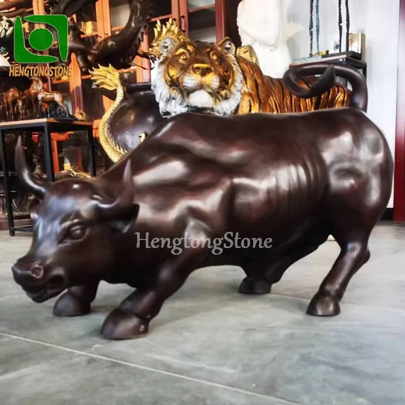 Western Style Bronze Casting The Wall Street Bull Statue Metal Small Animal Statue