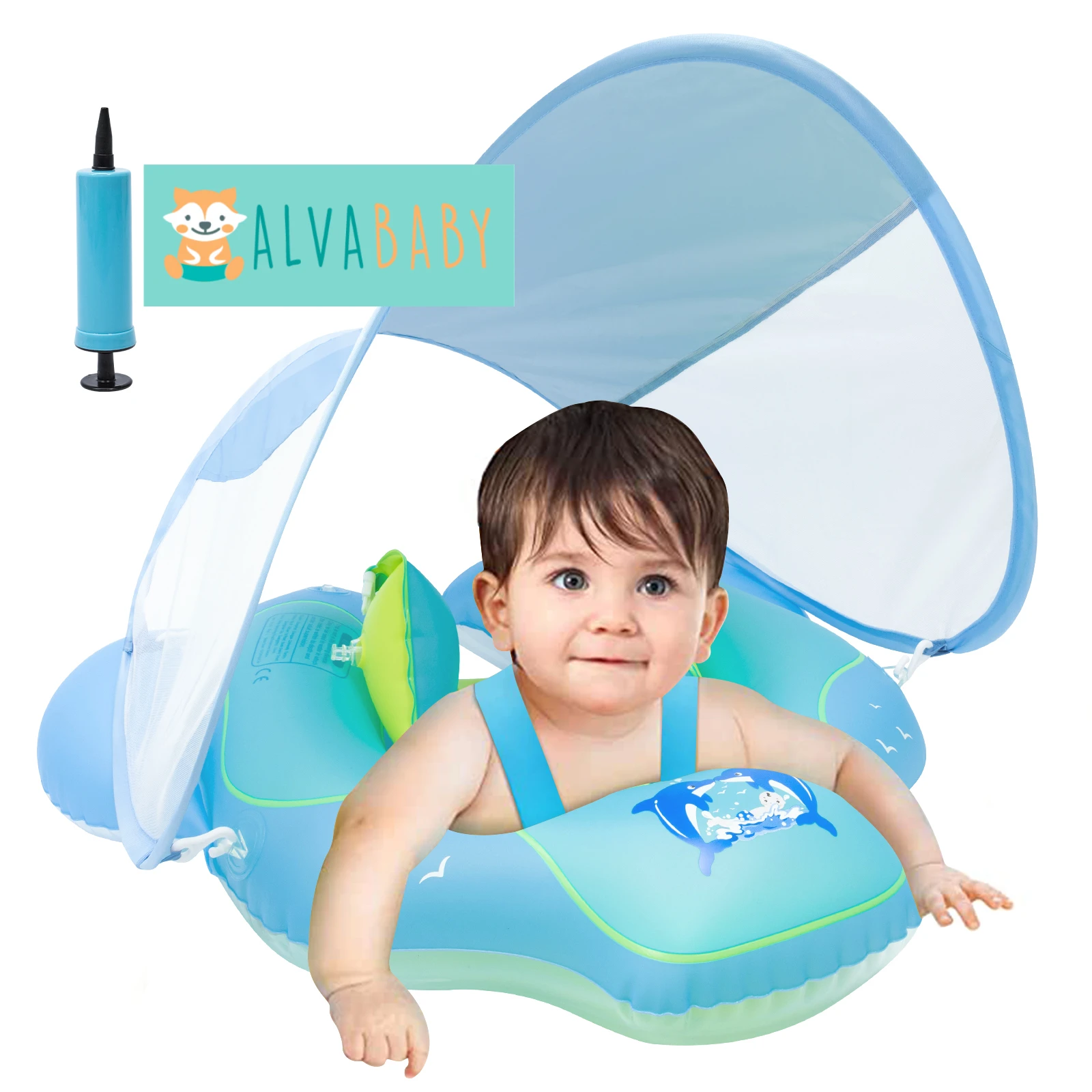 ALVABABY Manufacture Inflatable Baby Swimming Float with Sun Canopy Baby Pool Float Swim Ring