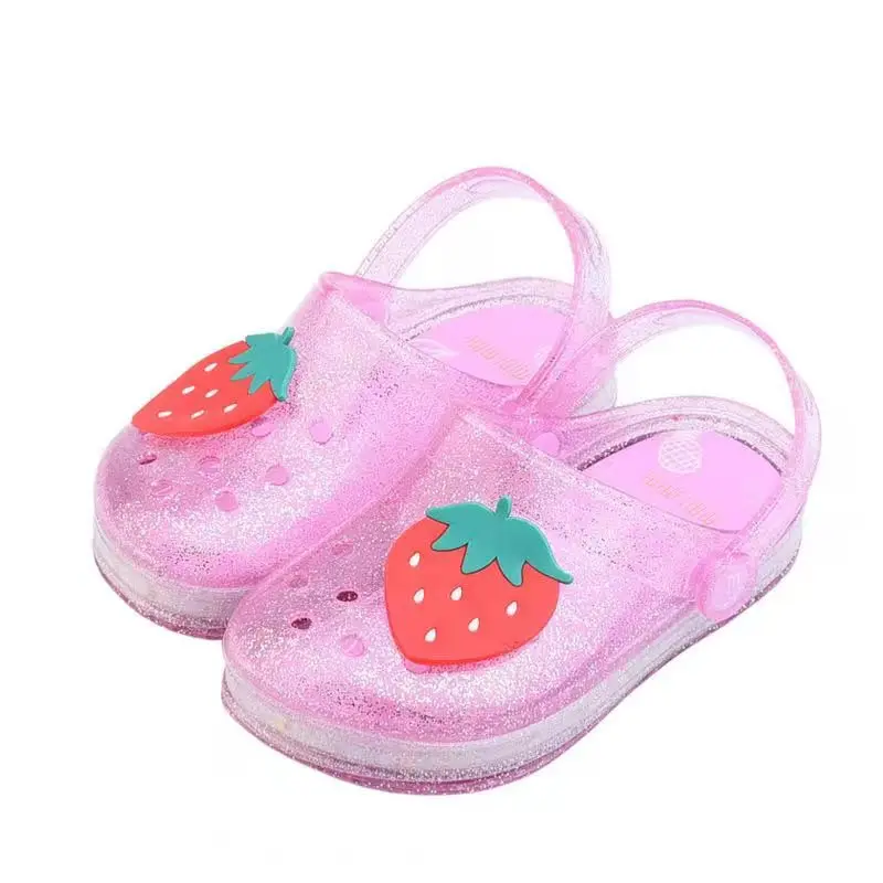 new fruit slippers children  jelly shoes boys and girls cute pvc Croc Clogs Hole Slippers jelly slippers LED lights