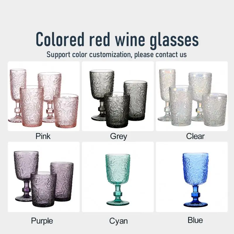 Colored Goblet Wine Glasses Vintage Wholesale Mexico Customized for Wedding Embossed Red Free Sample Luxury Handmade Party 20260