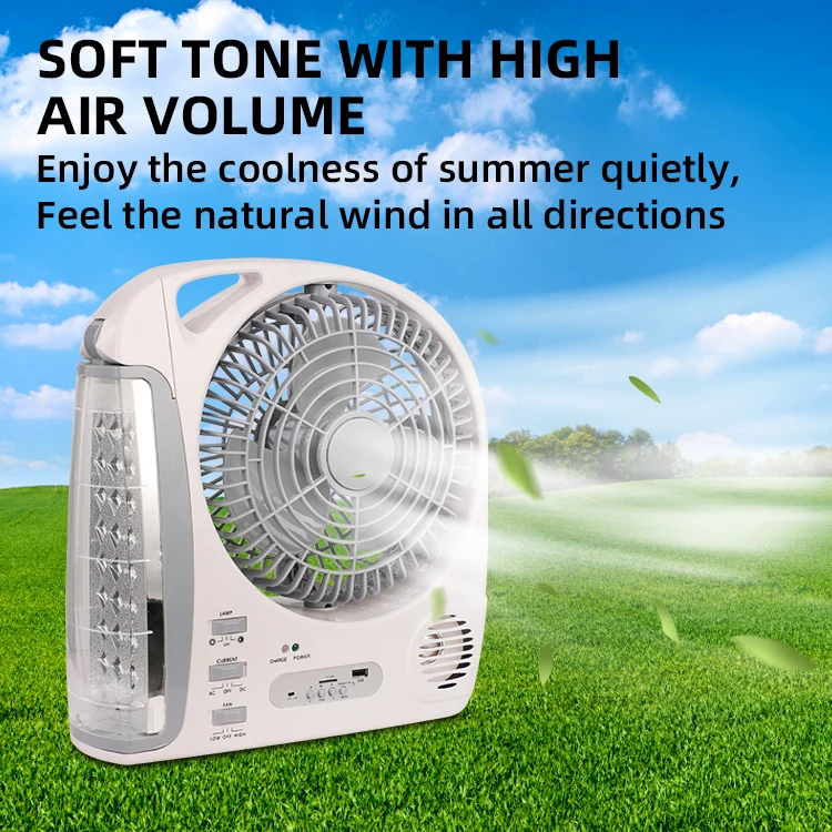 Wholesale 8-Inch AM FM Radio Mini Portable Solar Powered Multi-Function Rechargeable Fan with Emergency Charger Feature GD8028