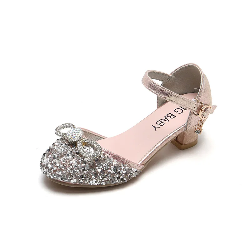 2022 spring and summer new trendy kids sandals high-heel 3cm crystal shoes fashion girls bow kont princess shoes children