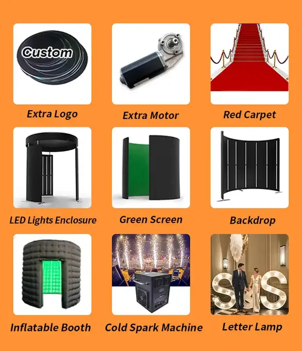 Romans New Vogue Tension Fabric Led Video 360 Photo Booth Enclosure Backdrop Green Screen Custom Stand Circular Sequin