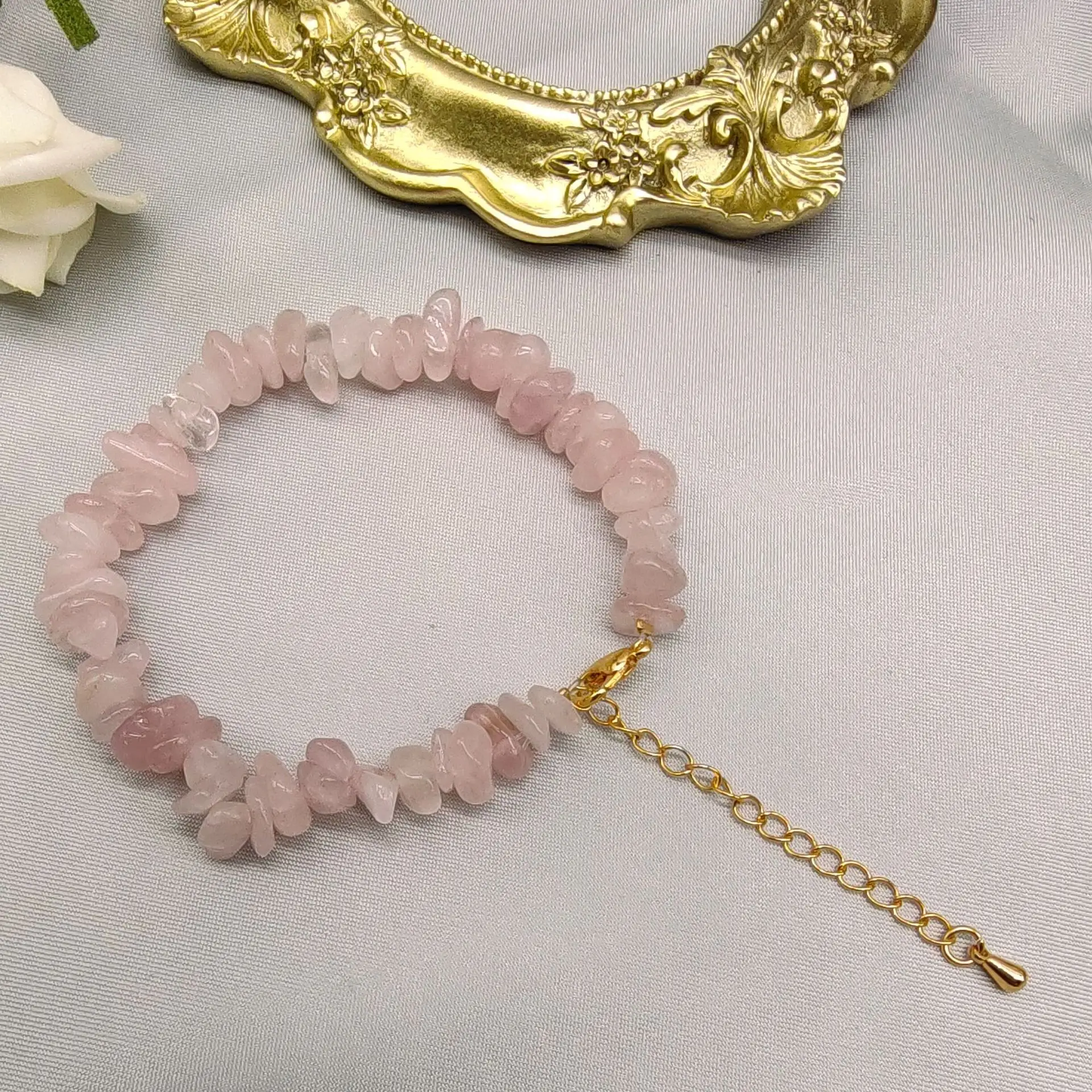 Stylish irregular natural crystal pink amethyst topaz stone beads bracelet for women