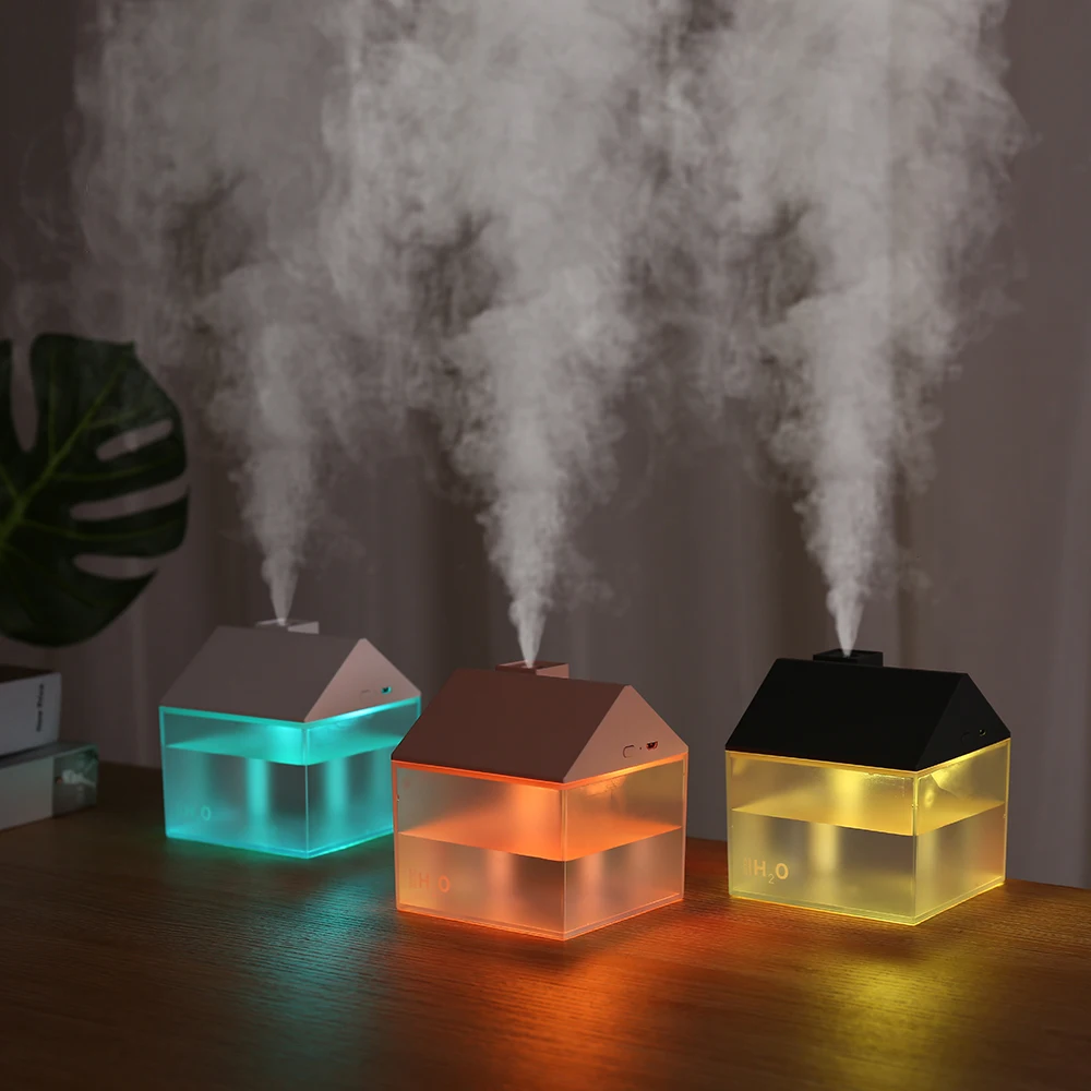 Small Portable House shape Mini Ultrasonic USB Air Humidifier  Cool Mister aroma diffuser LED Night Light