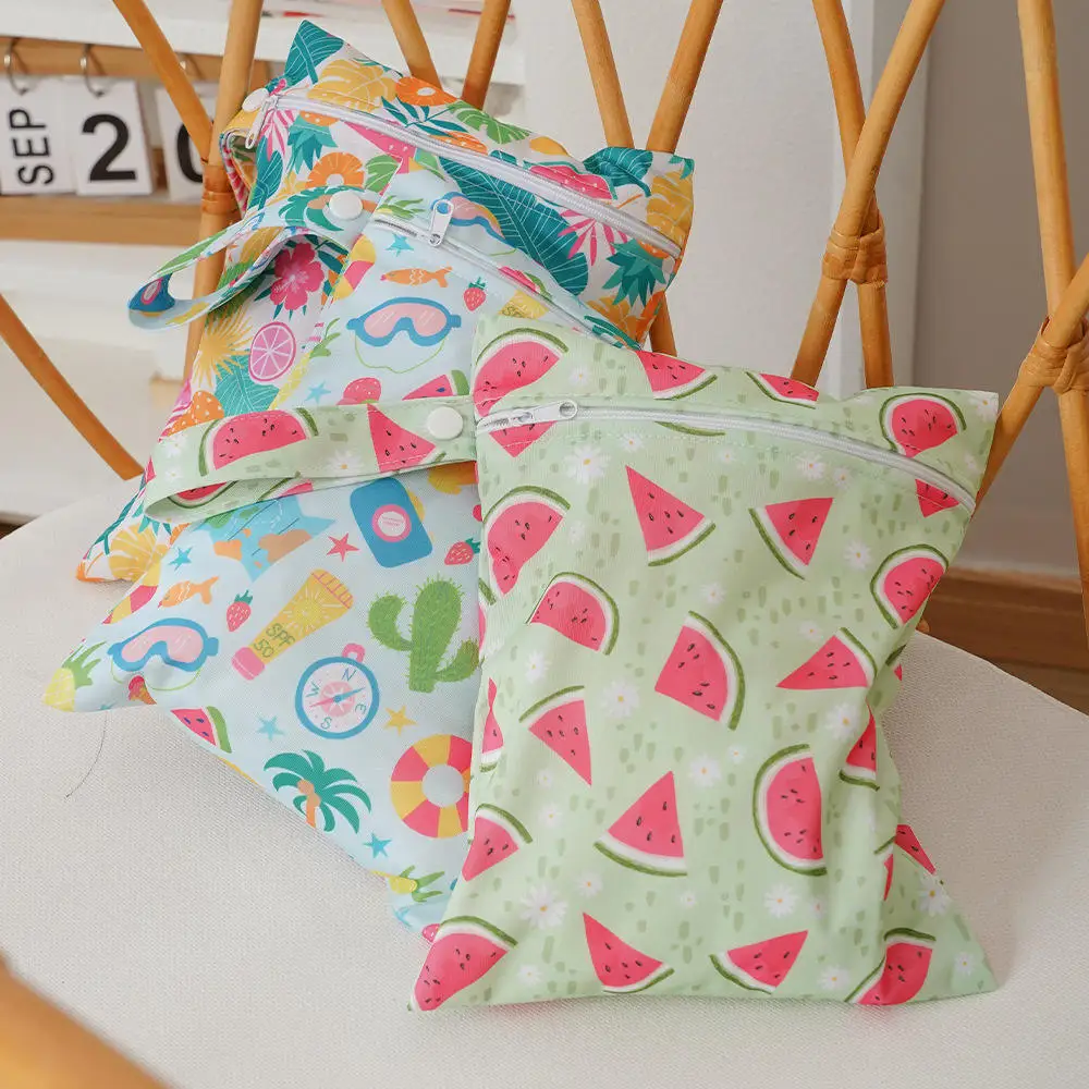 Design Waterproof Printed Nappy Wet Bag Multi-purpose Baby Diaper Storage Bag Baby With Handle Snap Travel Bag