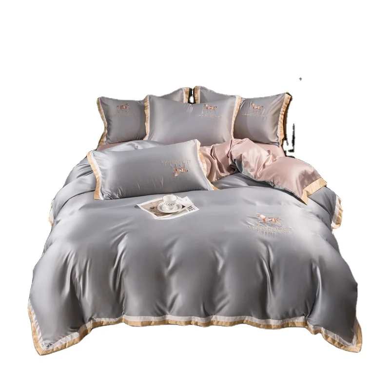 Emulation Silk Luxury Bedding Set Satin Stripes High End Jacquard King Size Duvet Cover Set Queen UK Germany US Bedding Sets