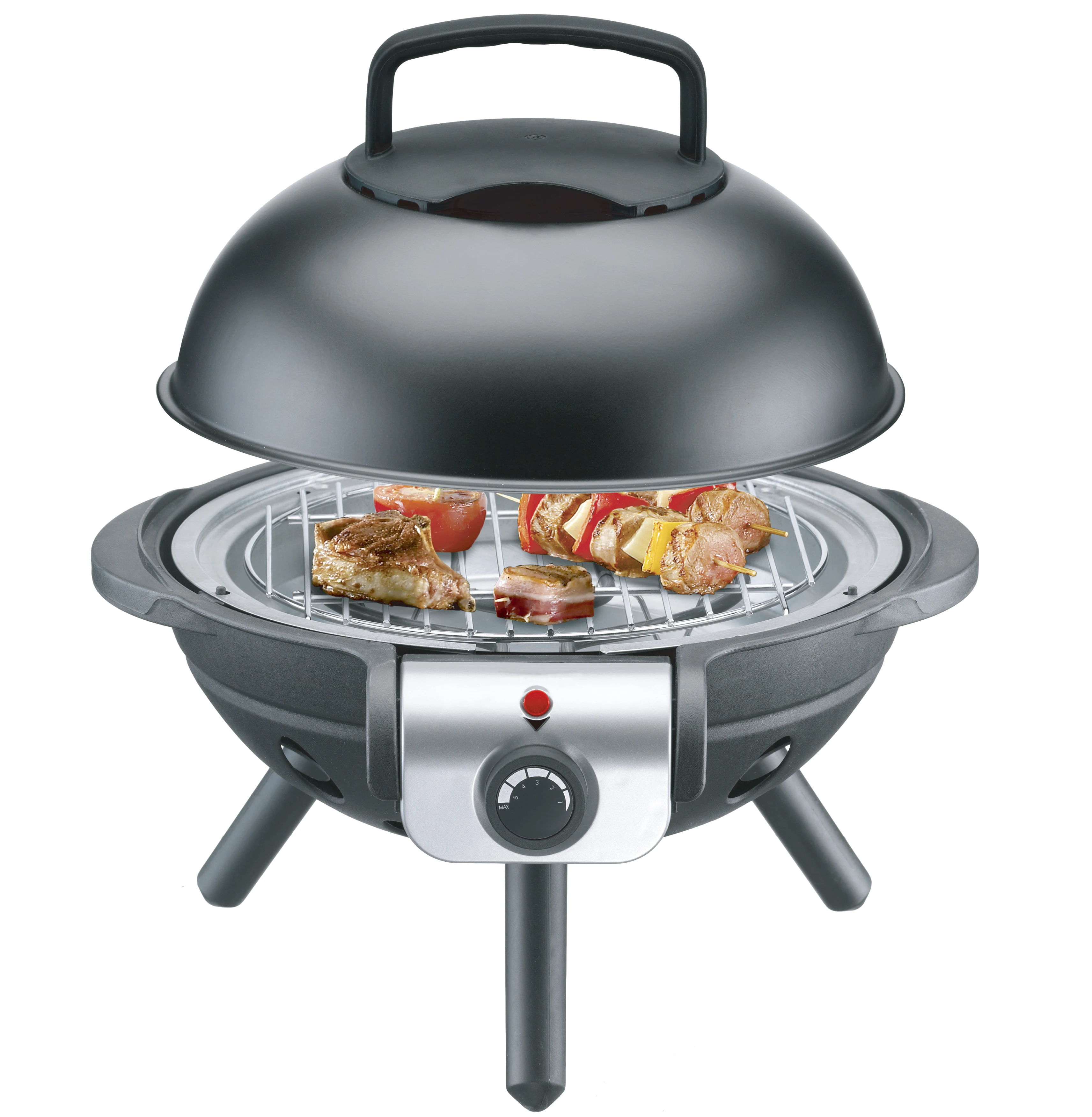 Mini round table barbecue, diameter 25-28cm, ball bbq, bowl grill with metal lid, grid, aluminum plate, indoor & outdoor