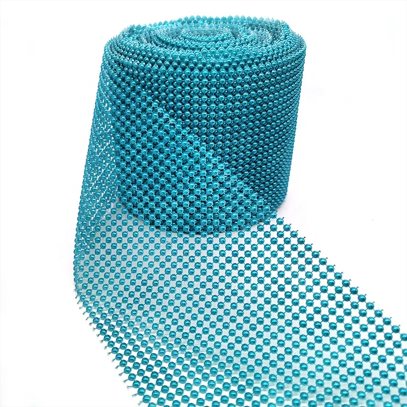 Manufacturer 24 rows light blue plastic Half spherical beaded mesh pearl trimming for DIY decoration