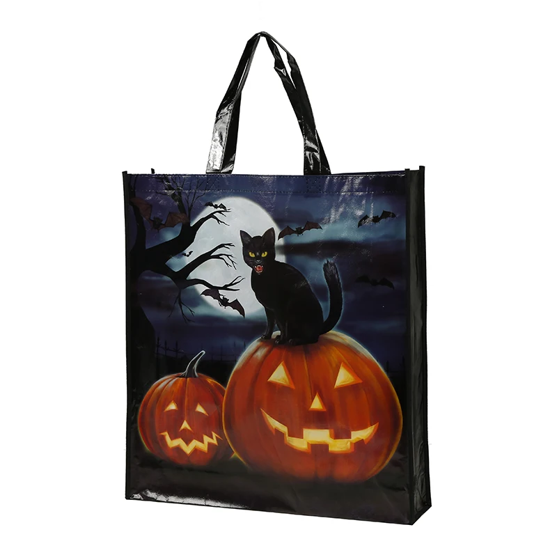 wholesale Halloween printing candy gift woven bag custom pattern large gift Halloween bag with logo printed