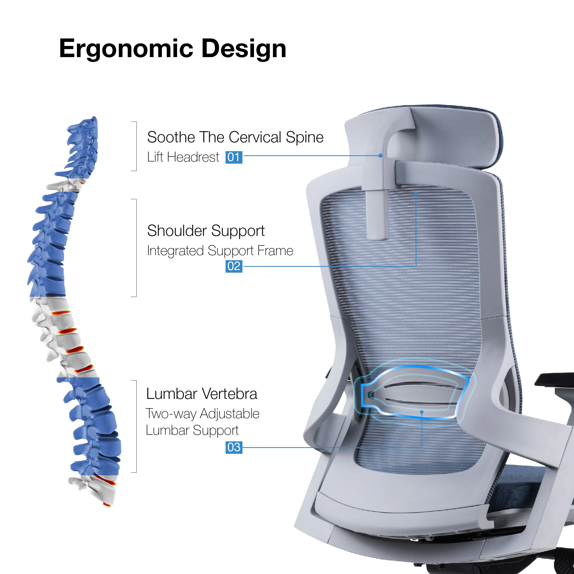 2020 High Back Black Office Reclining Back Chair With Pu Castor Ergonomic Breathable Mesh Office Chair