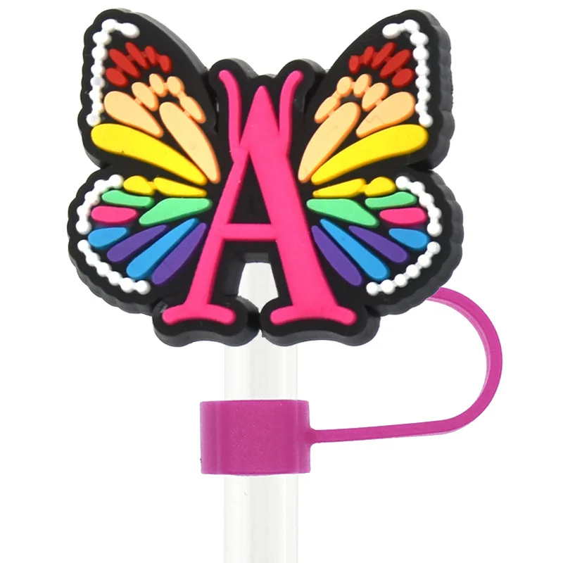 10mm Letter butterfly Dustproof Straw Cap Diy Creative Cartoon Straw Decoration Buckle Pvc Soft Glue Straw Plug