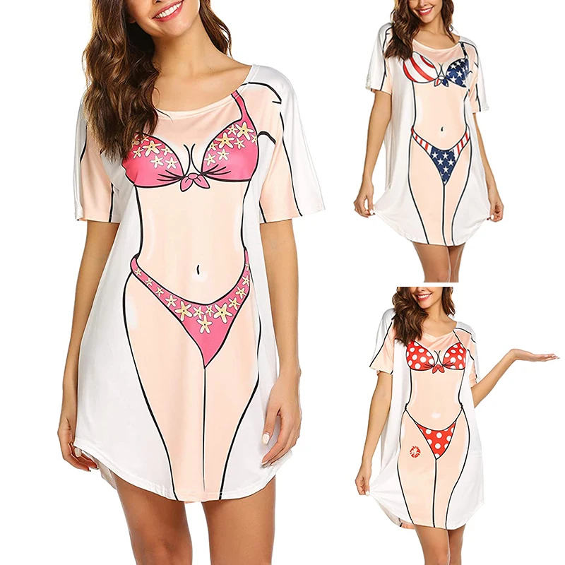 Модная Летняя Сексуальная женская футболка, креативная Милая Сексуальная футболка бикини с принтом, пляжная одежда, забавная женская футболка