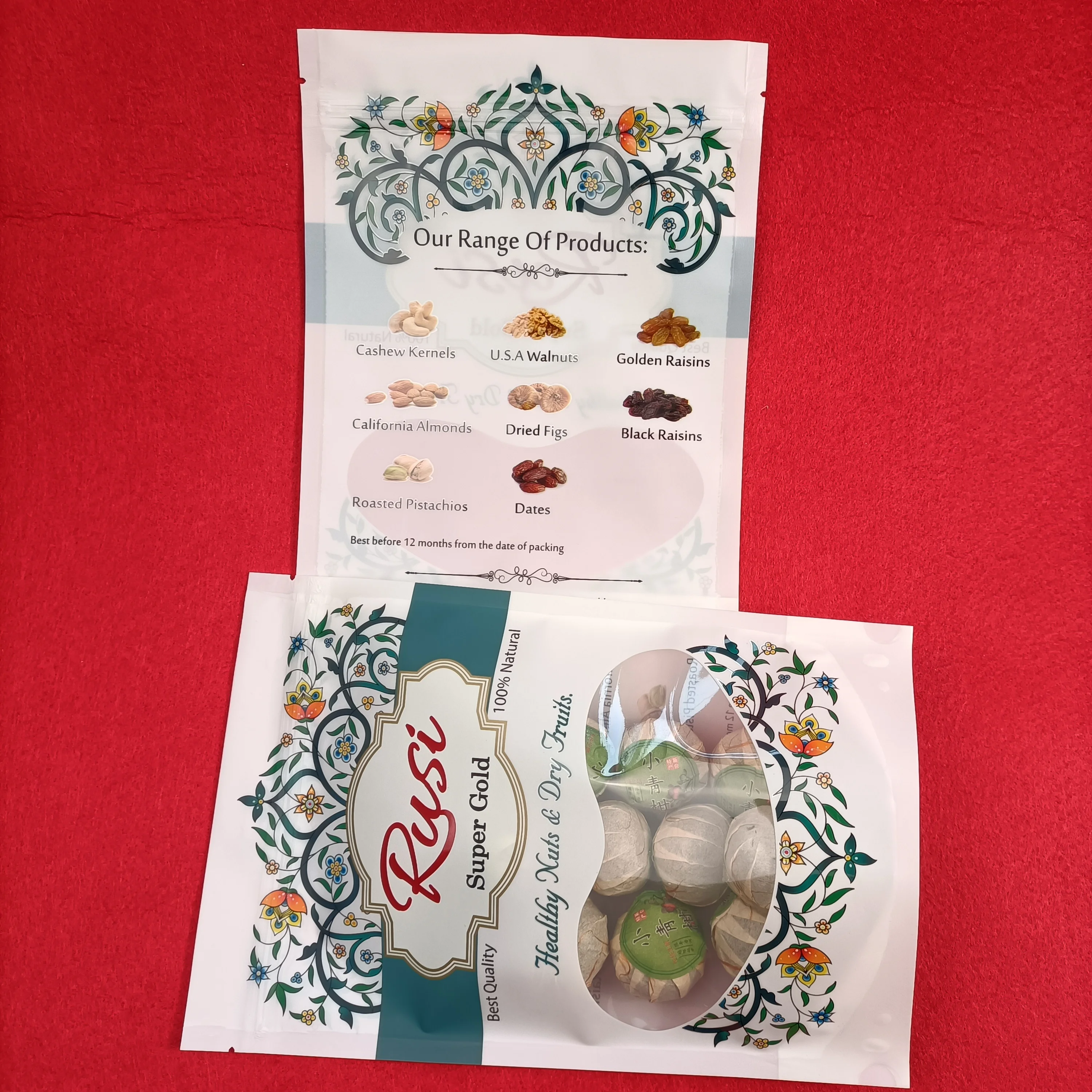 Top Zip Plastic Bag Food Packaging 3 Side Seal Zipper Bag Stand Up Pouch Ziplock Bag for Healthy Nuts and Dry Fruits