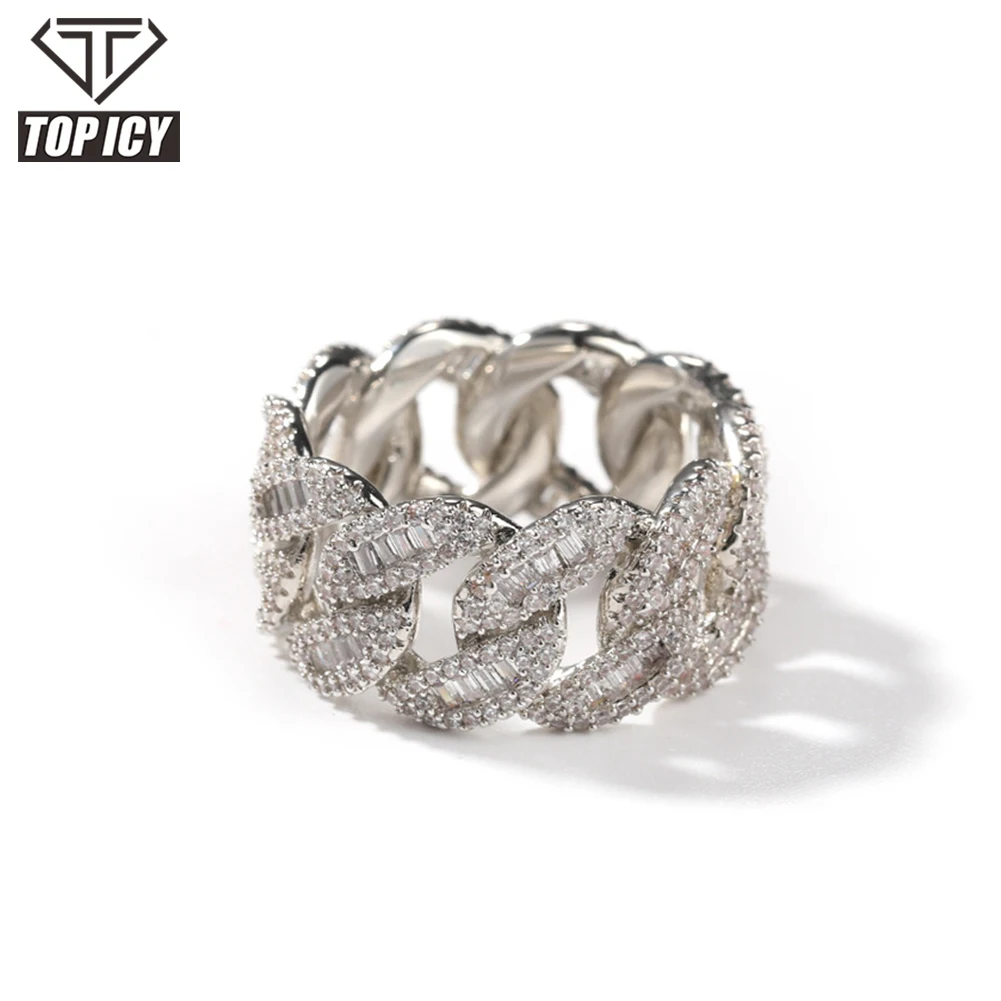 Gold Plating Baguette CZ cuban link style iced out men hip hop ring