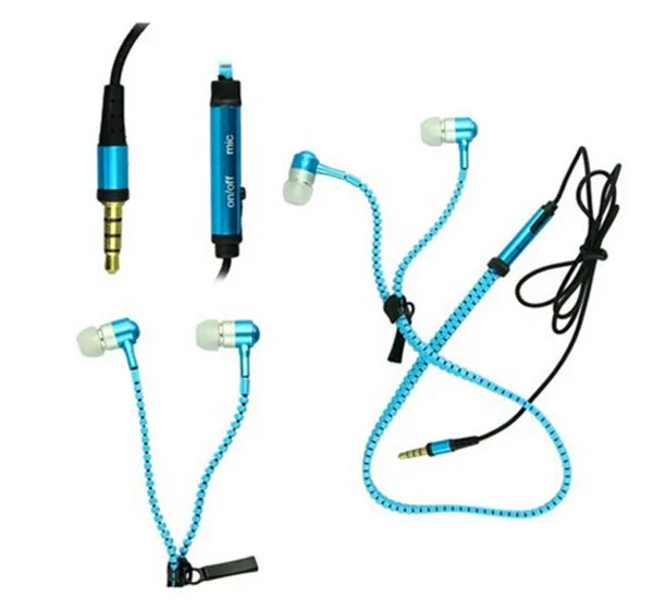 metal zipper earphone with Mic earbuds Handsfree For iPhone / Huawei /Oneplus/ Xiaomi