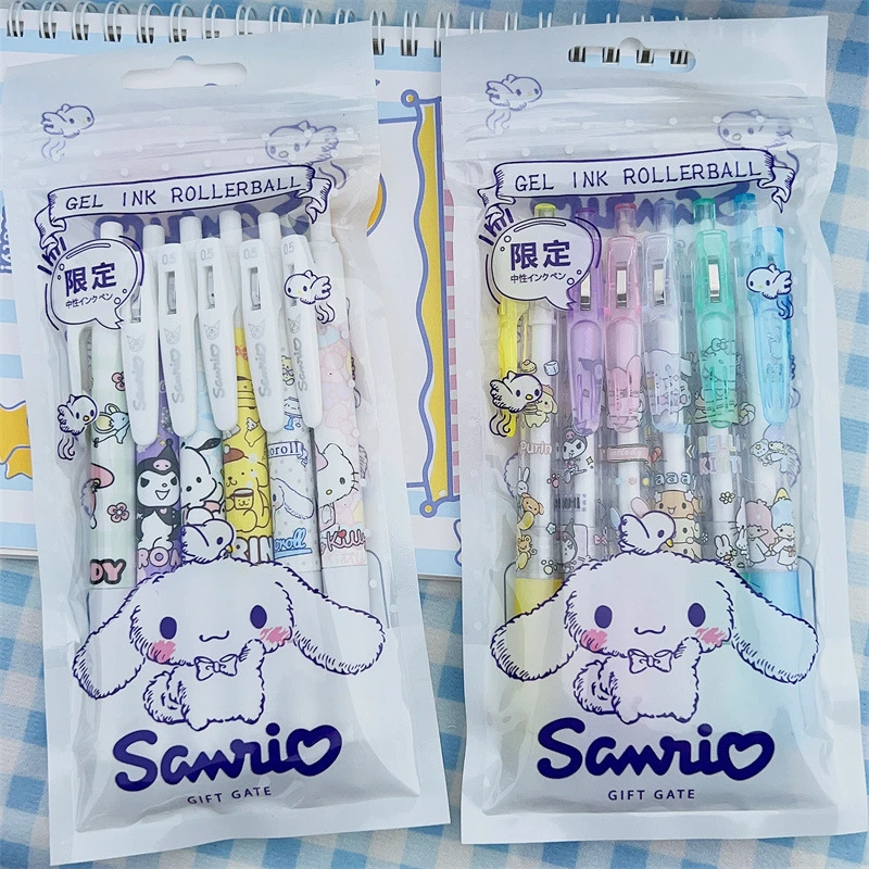 6Pcs/Set Kawaii Gel Pens Set Cute Ballpoint Pen 0.5mm Black Ink Cartoon School Student Stationery Supplies Caneta
