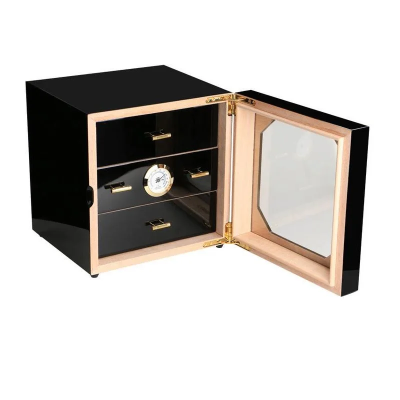 Luxury Black Cedar Wood Cigar Humidor Cabinet Storage Box Hygrometer Humidifier