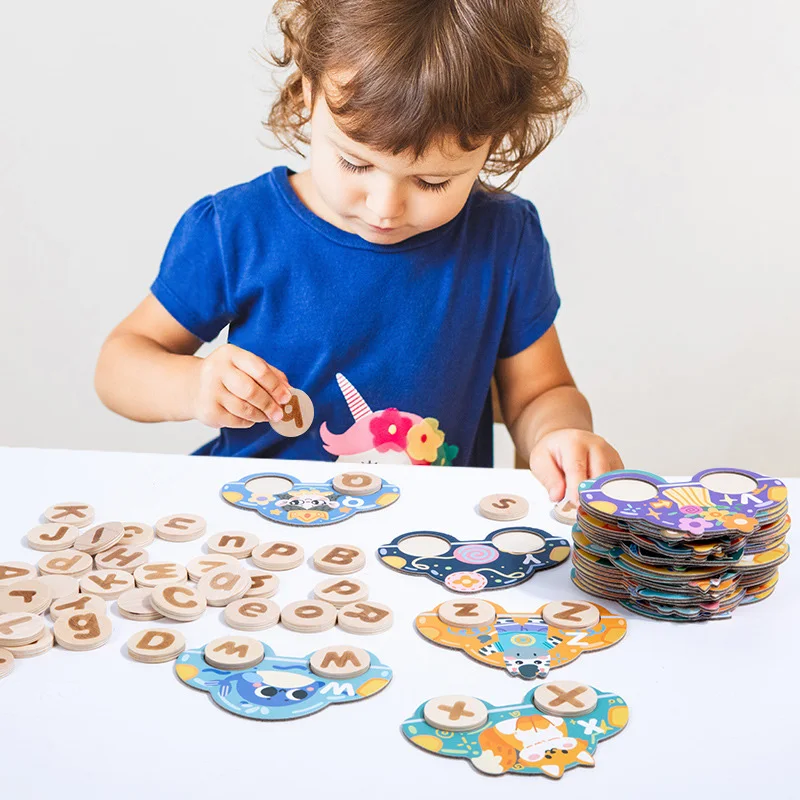 Wholesale Educational Card Spelling English Words Game Children Alphabet Learning Toy Wooden Match Letters Car