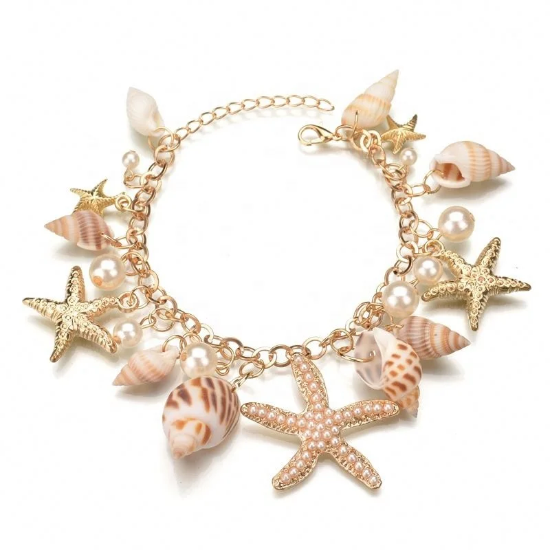 Wholesale jewelry Shell starfish conch shape charm gold plated Ocean Unisex Bohemia Style Boho Chic Bracelet