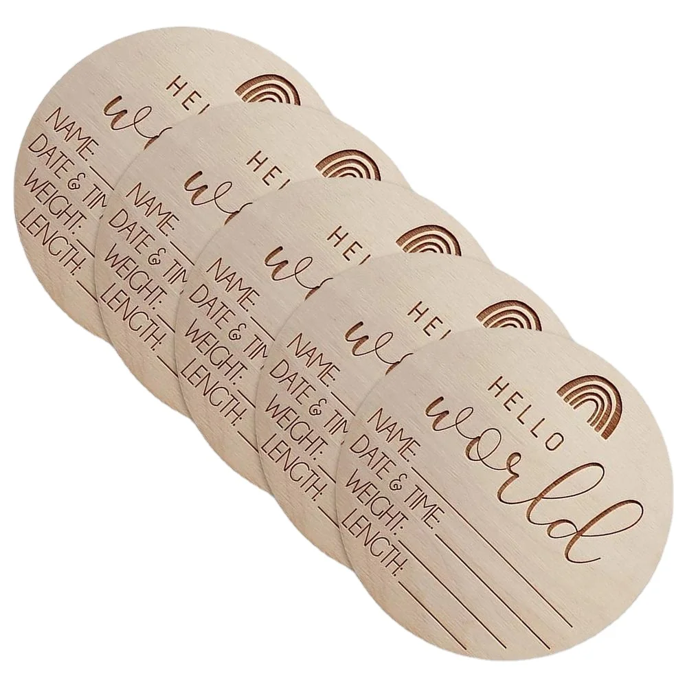 Hello World Wooden Card Newborn Growth Record Card Newborn Baby Age Achievement Milestone Card